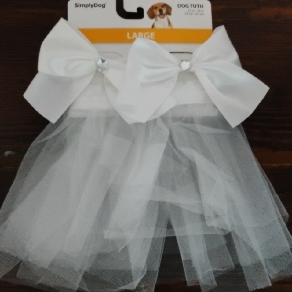 SimplyDog White Dog Tutu with Bows Large